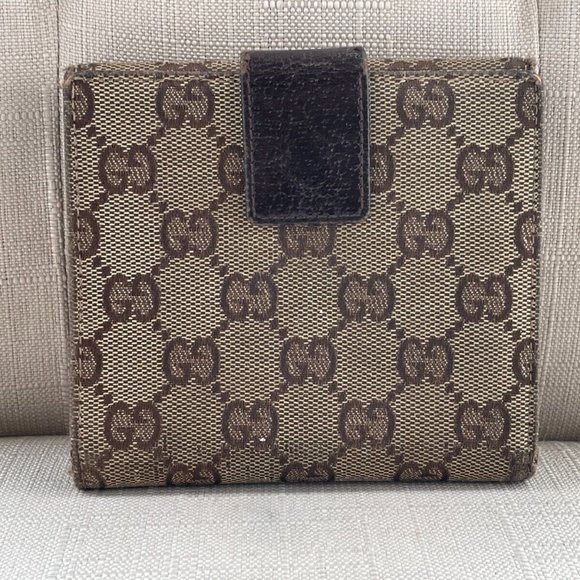 Gucci Women Wallet Card Holder Billfold Brown Leather GG Canvas Made in Italy - Picture 2 of 12